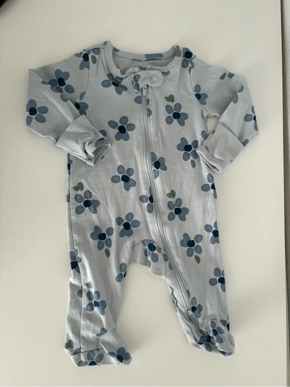 Carter's Light Blue Floral Zip Front Footed One-Piece 3M